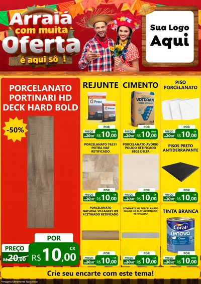Modelo de Encarte para Encarte A4 Vertical com o tema Arraiá Com Muita Oferta - É Aqui Sô! para Pisos e revestimentos