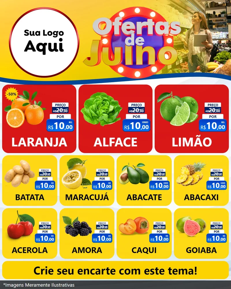Modelo de Rede Social para Feed Instagram com o tema Ofertas de Julho para Hortifrúti