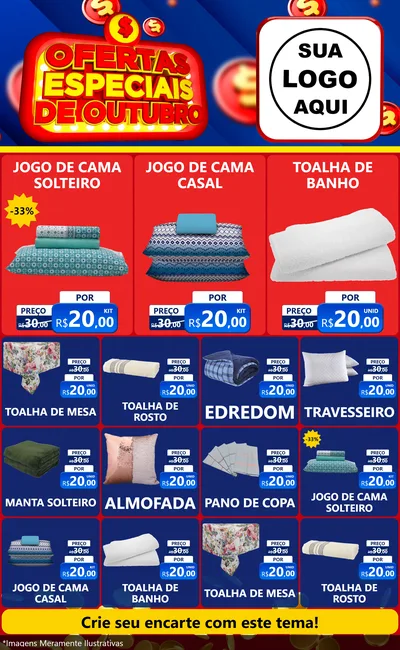 Modelo de Encarte para Encarte Grande com o tema Ofertas Especiais de Outubro para Cama, Mesa e Banho