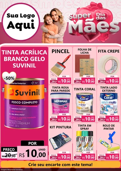 Modelo de Encarte para Encarte A4 Vertical com o tema Super Dia Das Mães para Tintas e Ferramentas