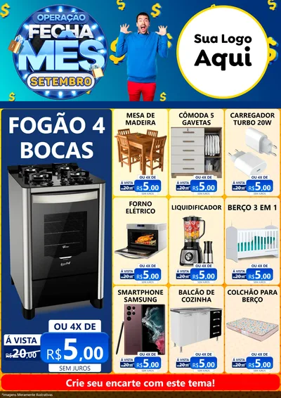 Modelo de Encarte para Encarte A4 Vertical com o tema Operação Fecha Mês Setembro para Móveis e Eletro