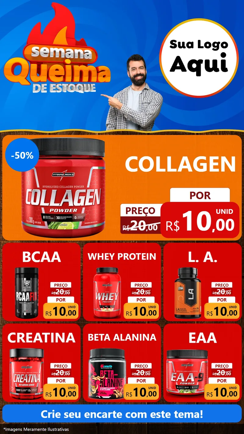 Modelo de Rede Social para Stories com o tema Semana Queima de Estoque para Suplementos alimentares
