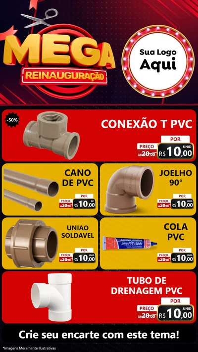 Modelo de TV para TV Vertical com o tema Mega Reinauguração para Tubos e conexões