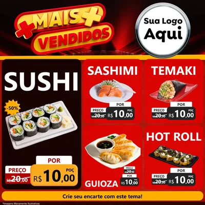 Modelo de Rede Social para Feed Facebook com o tema Mais Vendidos para Comida japonesa