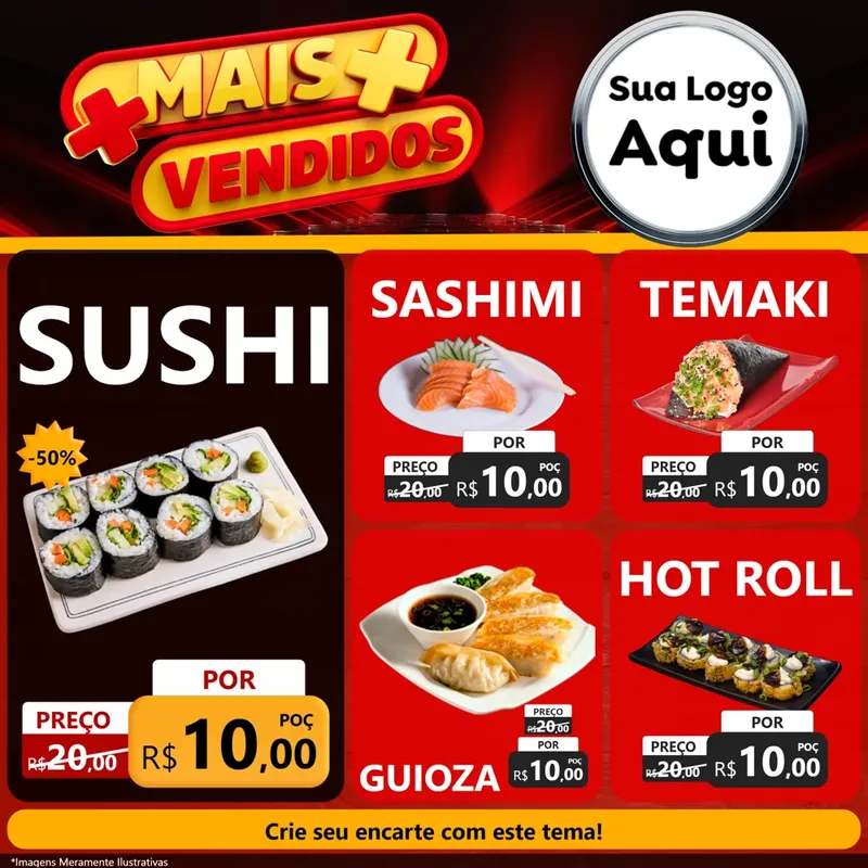 Modelo de Rede Social para Feed Facebook com o tema Mais Vendidos para Comida japonesa
