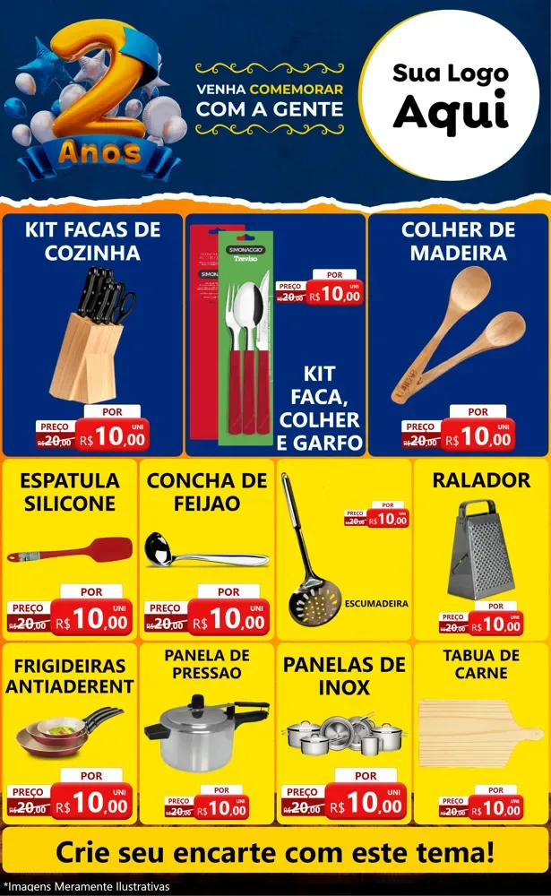 Modelo de Encarte para Encarte Grande com o tema Aniversário de 2 anos para Utilidades Domésticas