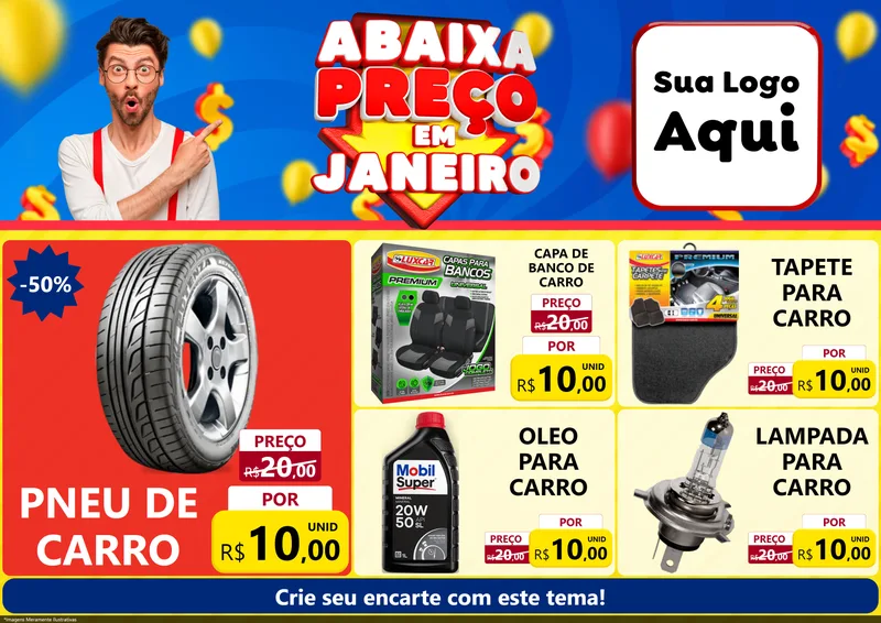 Modelo de Encarte para Encarte A4 Horizontal com o tema Abaixa Preço em Janeiro para Auto peças