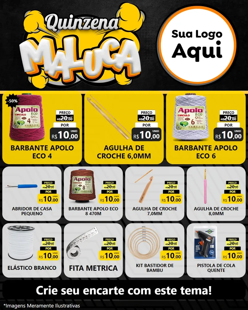 Modelo de Rede Social para Feed Instagram com o tema Quinzena Maluca para Armarinho e Aviamentos