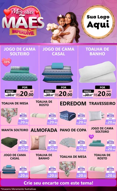 Modelo de Encarte para Encarte Grande com o tema Mês das Mães Imperdível para Cama, Mesa e Banho