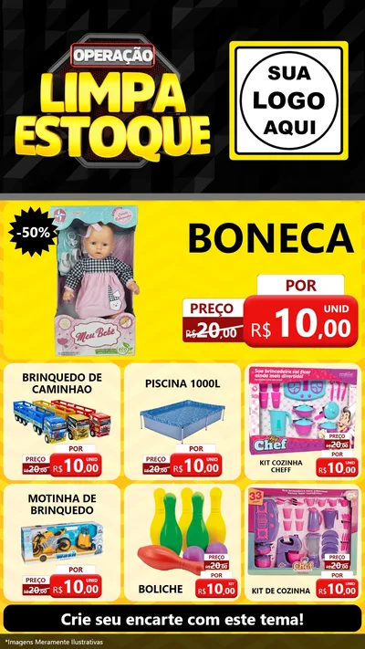 Modelo de Rede Social para Stories com o tema Operação Limpa Estoque para Brinquedos