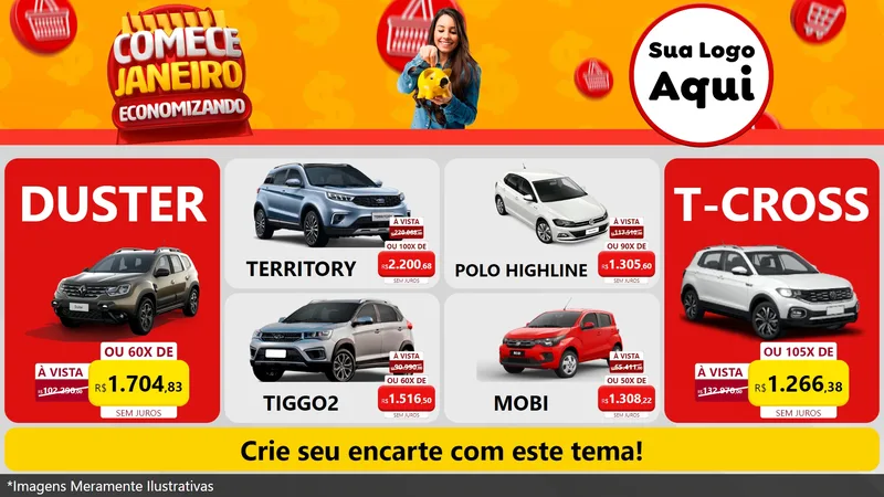 Modelo de TV para TV Horizontal com o tema Comece Janeiro Economizando para Concessionaria de Carros