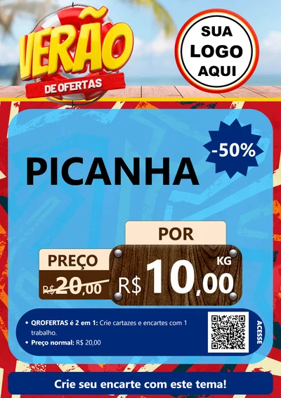 Modelo de Cartaz para Cartaz A4 Vertical com o tema Verão de Ofertas para Açougue