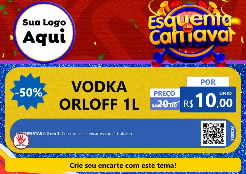 Modelo de Cartaz para Cartaz A4 Horizontal com o tema Esquenta de Carnaval para Distribuidora de bebidas