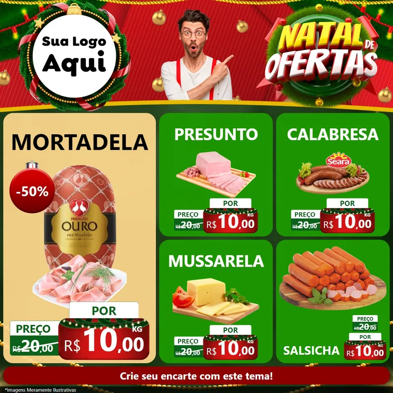 Modelo de Rede Social para Feed Facebook com o tema Natal de Ofertas para Frios e Laticínios