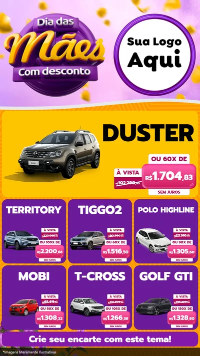 Modelo de Rede Social para Stories com o tema Dia das Mães com Desconto para Concessionaria de Carros