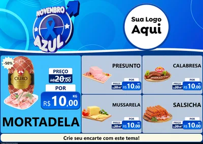 Modelo de Encarte para Encarte A4 Horizontal com o tema Novembro Azul para Frios e Laticínios