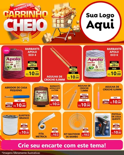 Modelo de Rede Social para Feed Instagram com o tema Promoção carrinho cheio para Armarinho e Aviamentos