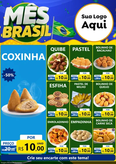Modelo de Encarte para Encarte A4 Vertical com o tema Mês do Brasil para Salgadaria