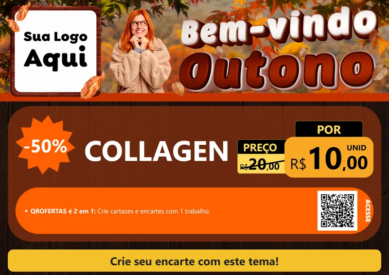 Modelo de Cartaz para Cartaz A4 Horizontal com o tema Bem-vindo Outono para Suplementos alimentares
