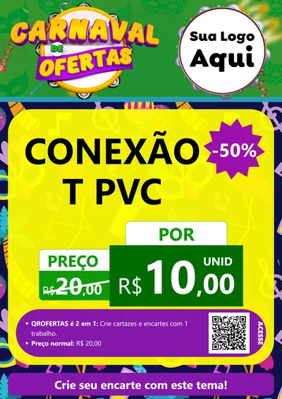 Modelo de Cartaz para Cartaz A4 Vertical com o tema Carnaval de Ofertas para Tubos e conexões