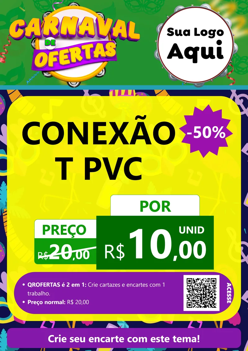 Modelo de Cartaz para Cartaz A4 Vertical com o tema Carnaval de Ofertas para Tubos e conexões