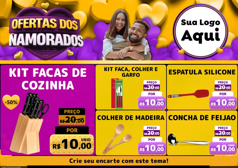 Modelo de Encarte para Encarte A4 Horizontal com o tema Oferta Dos Namorados para Utilidades Domésticas