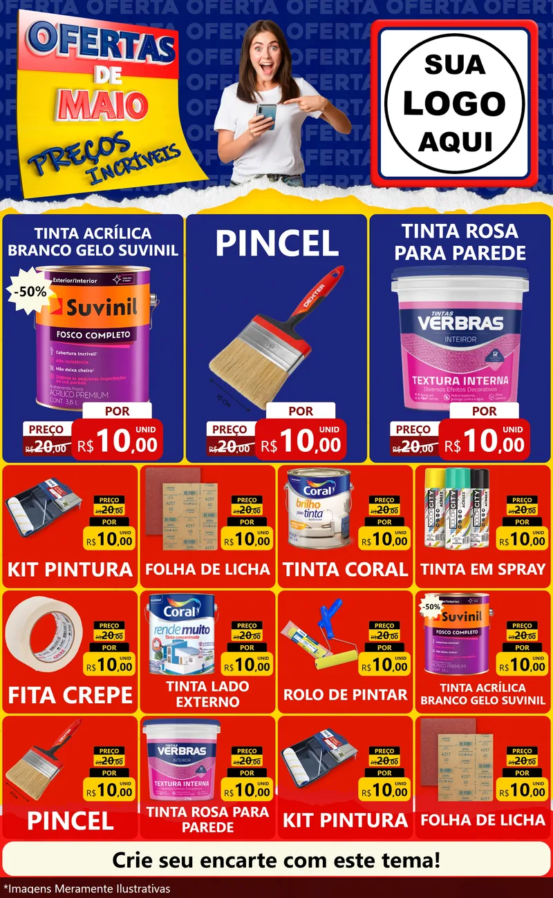 Modelo de Encarte para Encarte Grande com o tema Ofertas de Maio - Preços Incríveis para Tintas e Ferramentas