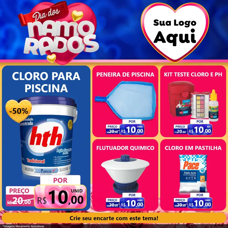 Modelo de Rede Social para Feed Facebook com o tema Dia dos namorados para Produtos para Piscina