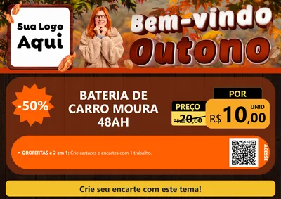 Modelo de Cartaz para Cartaz A4 Horizontal com o tema Bem-vindo Outono para Baterias Elétricas