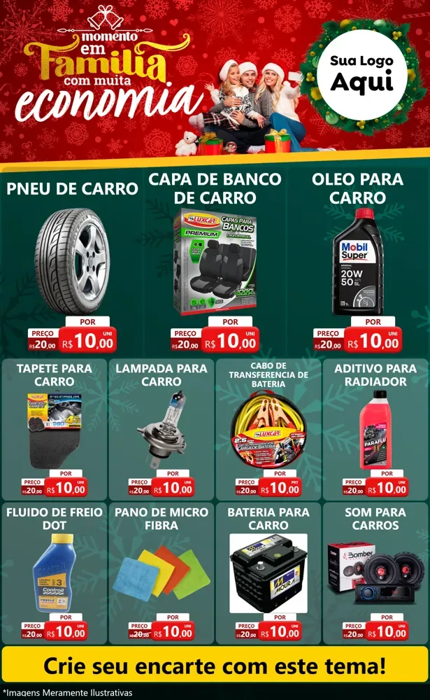 Modelo de Encarte para Encarte Grande com o tema Momento em Família (Natal) para Auto peças