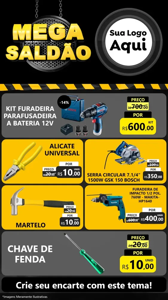 Modelo de TV para TV Vertical com o tema Mega Saldão para Maquinas e Ferramentas