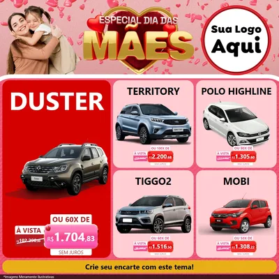 Modelo de Rede Social para Feed Facebook com o tema Especial Dia Das Mães para Concessionaria de Carros