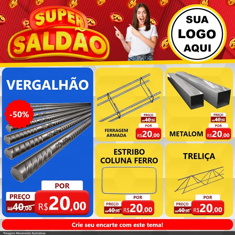 Modelo de Rede Social para Feed Facebook com o tema Super Saldão para Ferragens