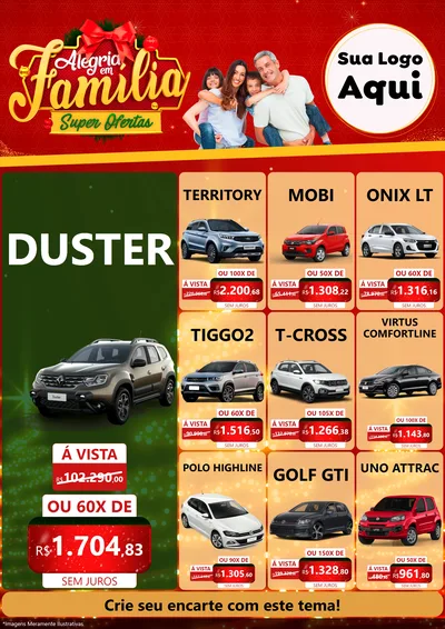 Modelo de Encarte para Encarte A4 Vertical com o tema Alegria em Família Super Ofertas - Natal para Concessionaria de Carros