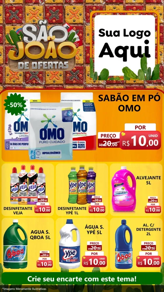 Modelo de Rede Social para Stories com o tema São João de Muitas Ofertas - Junina para Produtos de Limpeza