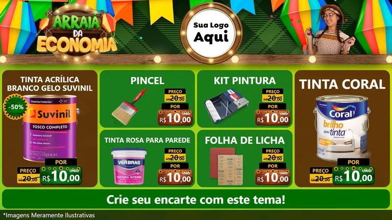 Modelo de TV para TV Horizontal com o tema Arraiá de Economia para Tintas e Ferramentas