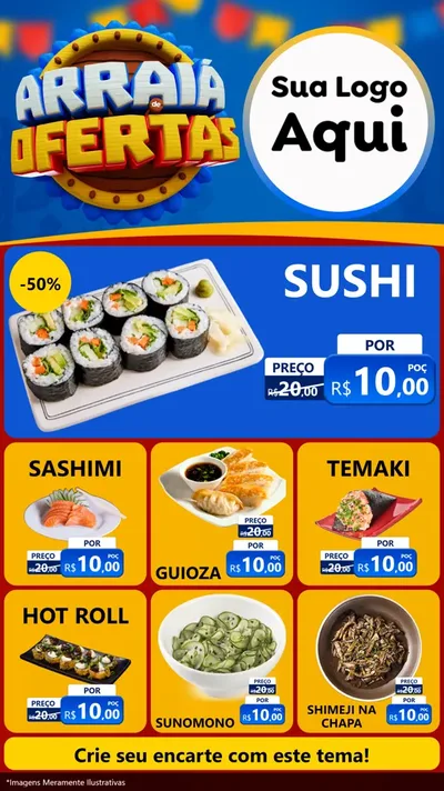 Modelo de Rede Social para Stories com o tema Arraiá de Ofertas - Junina para Comida japonesa