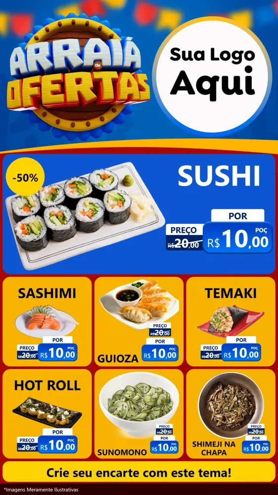 Modelo de Rede Social para Stories com o tema Arraiá de Ofertas - Junina para Comida japonesa