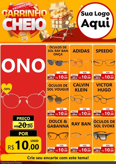 Modelo de Encarte para Encarte A4 Vertical com o tema Promoção carrinho cheio para Óticas