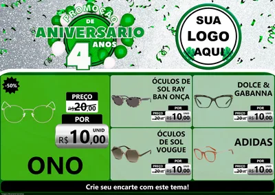 Modelo de Encarte para Encarte A4 Horizontal com o tema Promoção de Aniversário - 4 Anos para Óticas
