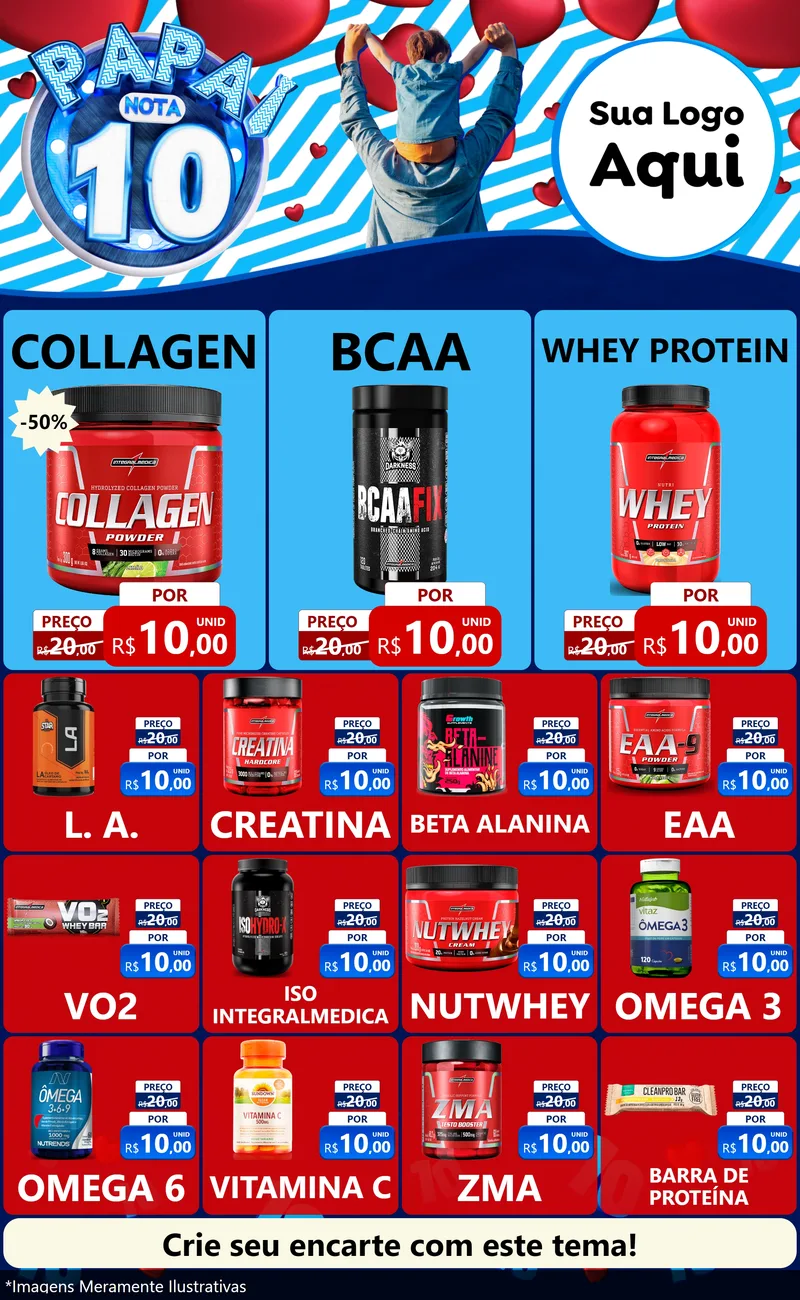 Modelo de Encarte para Encarte Grande com o tema Papai Nota 10 para Suplementos alimentares