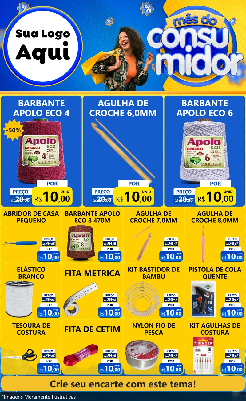 Modelo de Encarte para Encarte Grande com o tema Mês do Consumidor para Armarinho e Aviamentos
