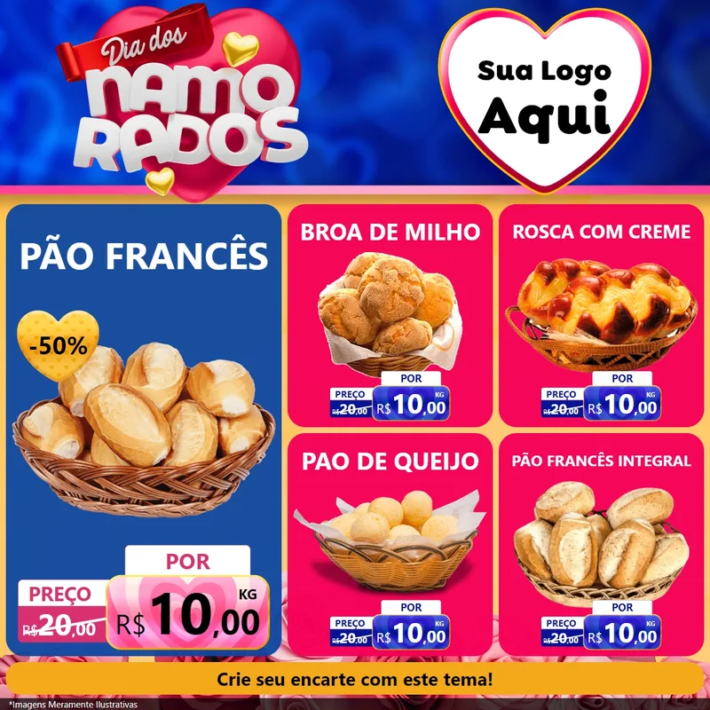 Modelo de Rede Social para Feed Facebook com o tema Dia dos namorados para Padaria