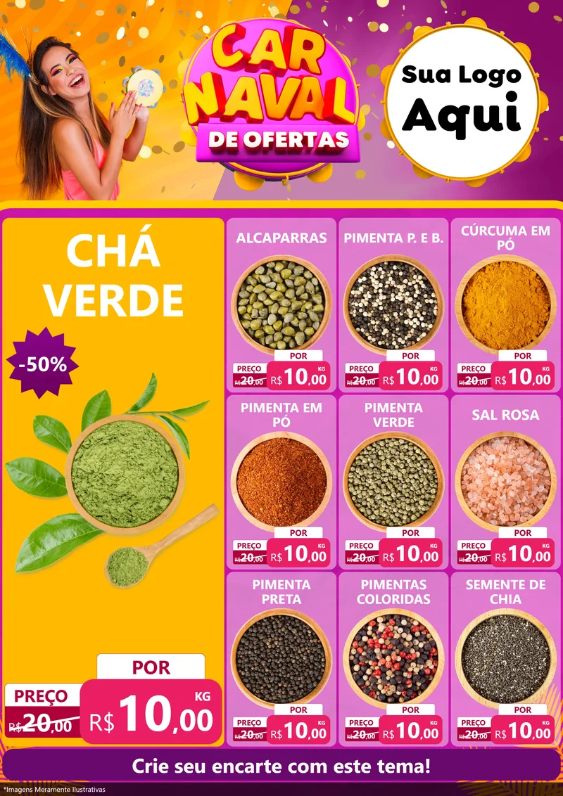 Modelo de Encarte para Encarte A4 Vertical com o tema Carnaval de Ofertas para Produtos Naturais