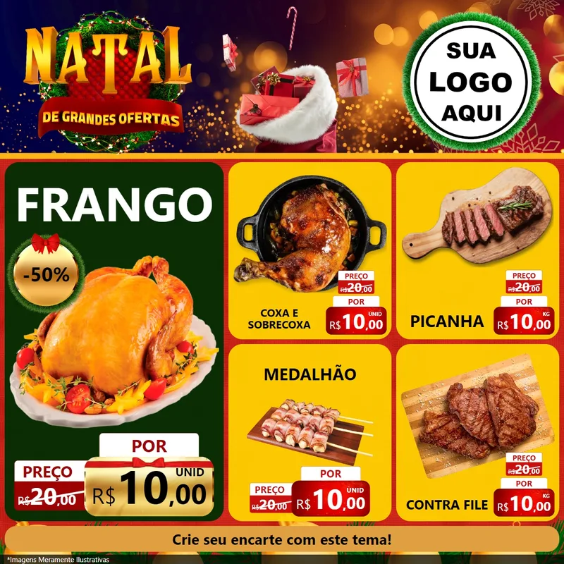 Modelo de Rede Social para Feed Facebook com o tema Natal de Grandes Ofertas para Assados