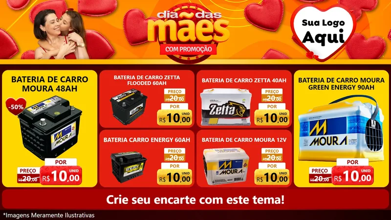 Modelo de TV para TV Horizontal com o tema Dia das Mães com Promoção para Baterias Elétricas