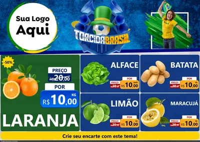 Modelo de Encarte para Encarte A4 Horizontal com o tema Torcida Brasil - Copa para Hortifrúti