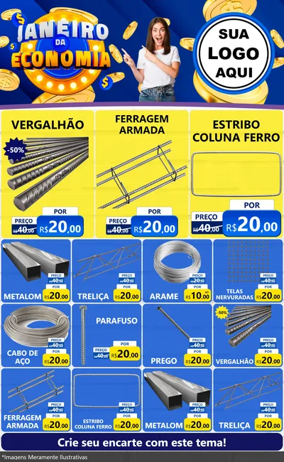 Modelo de Encarte para Encarte Grande com o tema Janeiro da Economia para Ferragens