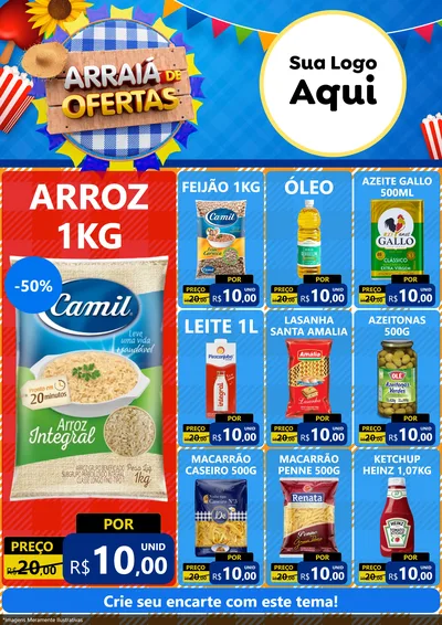 Modelo de Encarte para Encarte A4 Vertical com o tema Arraiá de Ofertas para Supermercado