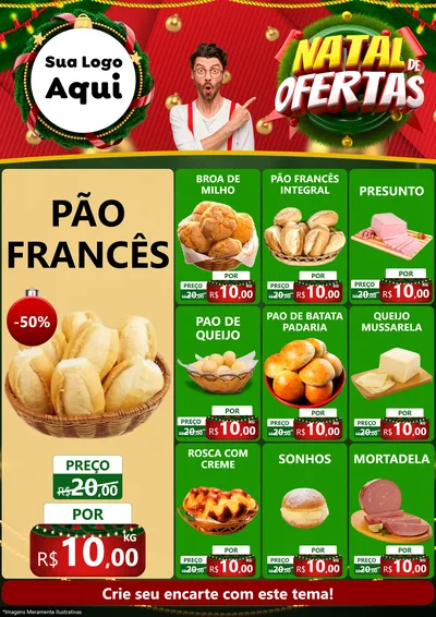 Modelo de Encarte para Encarte A4 Vertical com o tema Natal de Ofertas para Padaria